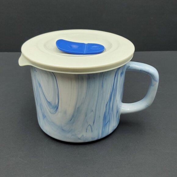 Corningware Blue Swirl Meal Mug Corning Blue White Marble Soup Mug Vented Lid - Picture 1 of 7